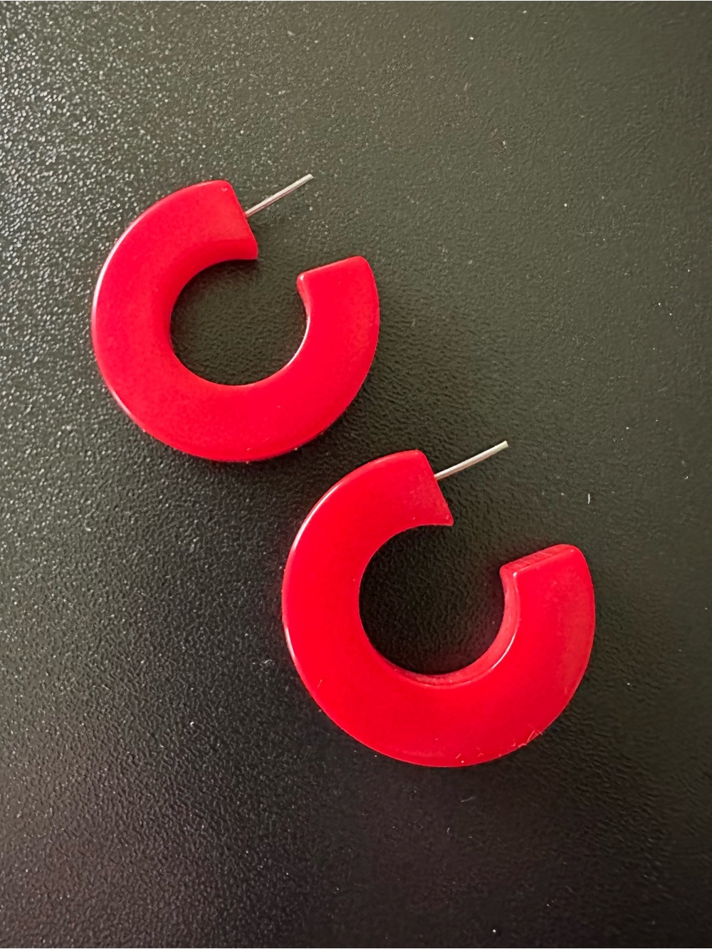 BAKELITE Cherry Red Hoop Earrings Posts for Pierced Ears TESTED Vintage